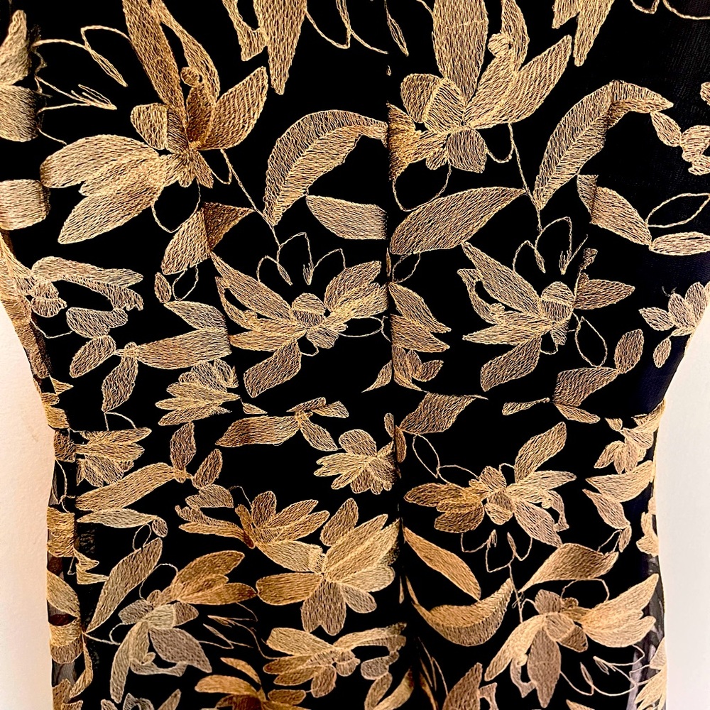 Black n gold floral evening dress